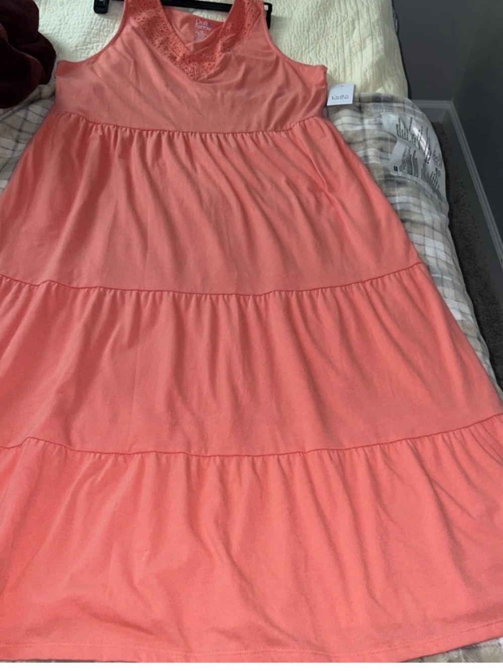 Women croft & barrow Coral Tiered Maxi Dress Antigua v-neck sleeveless XL